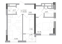 Планування 2-к квартира площею 48.36м2, AB-22-12/00010.