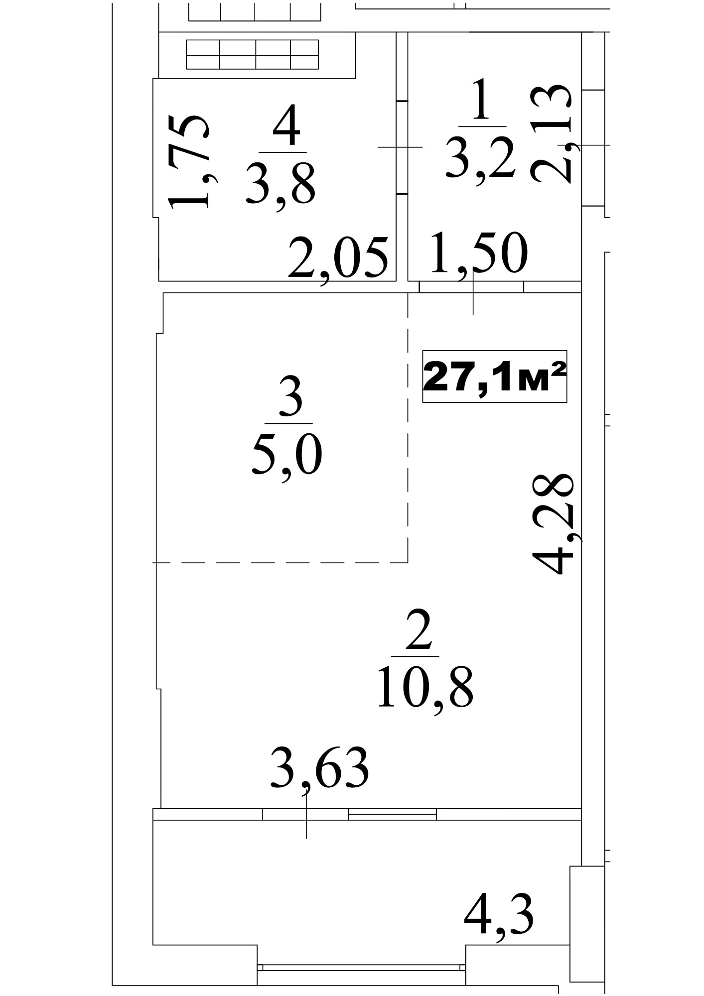 Планування Smart-квартира площею 27.1м2, AB-10-06/0048а.