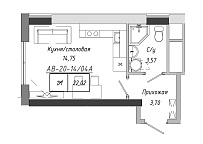 Planning Smart flats area 22.02m2, AB-20-14/0104a.
