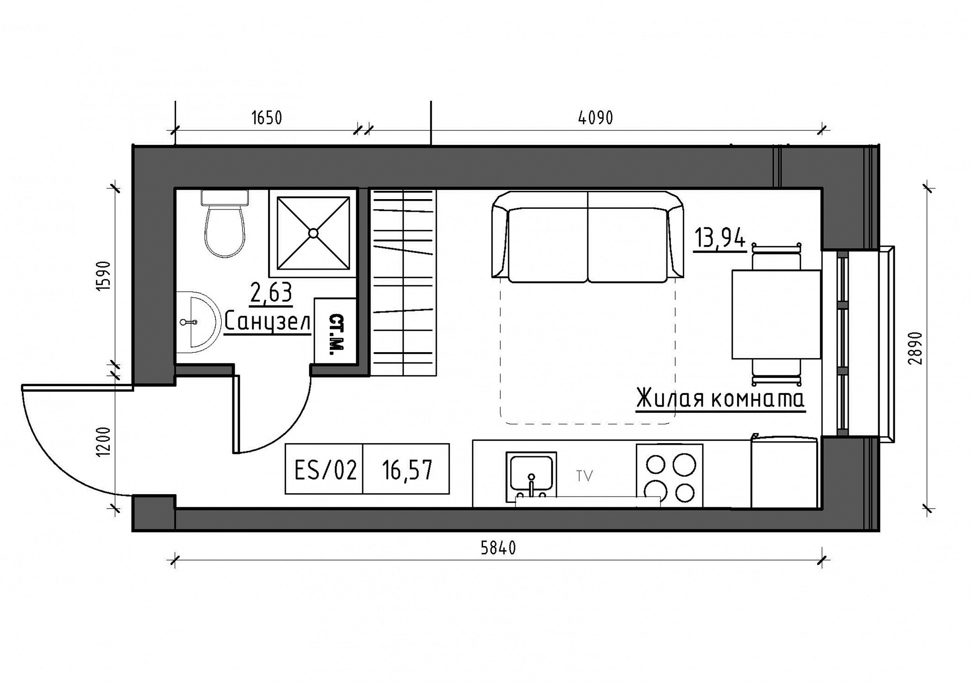 Planning Smart flats area 16.57m2, KS-011-04/0005.