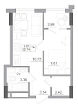 Планування 1-к квартира площею 30.74м2, AB-22-06/00003.